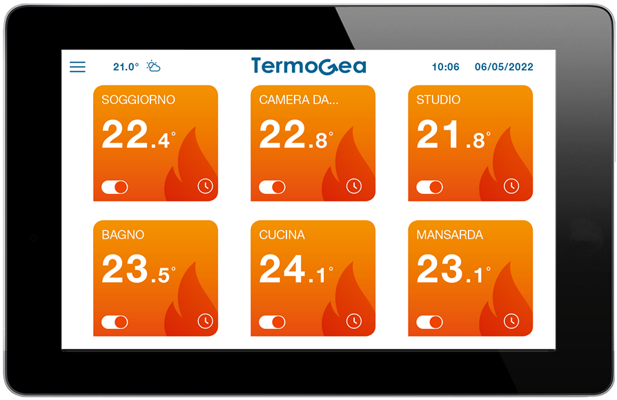 Pannello Touch Screen per il controllo impianto termico a pompa di calore.