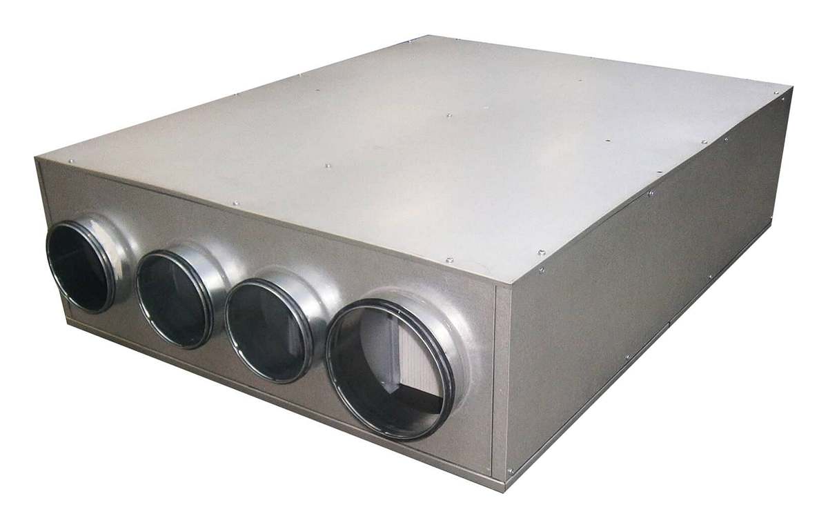 Sistema di deumidificazione idronico a doppio flusso con recupero del calore.