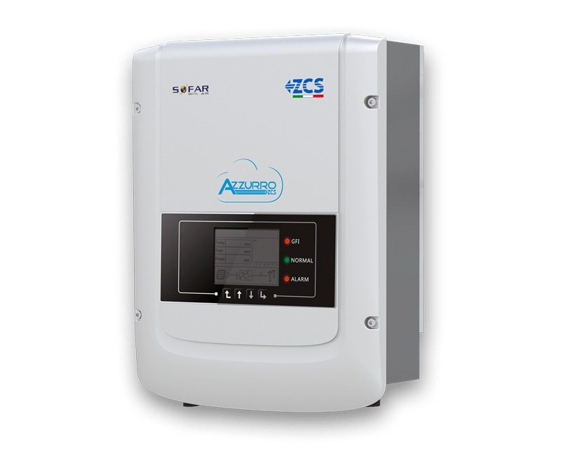 Inverter Azzurro monofase taglie da 3 a 6 kW.