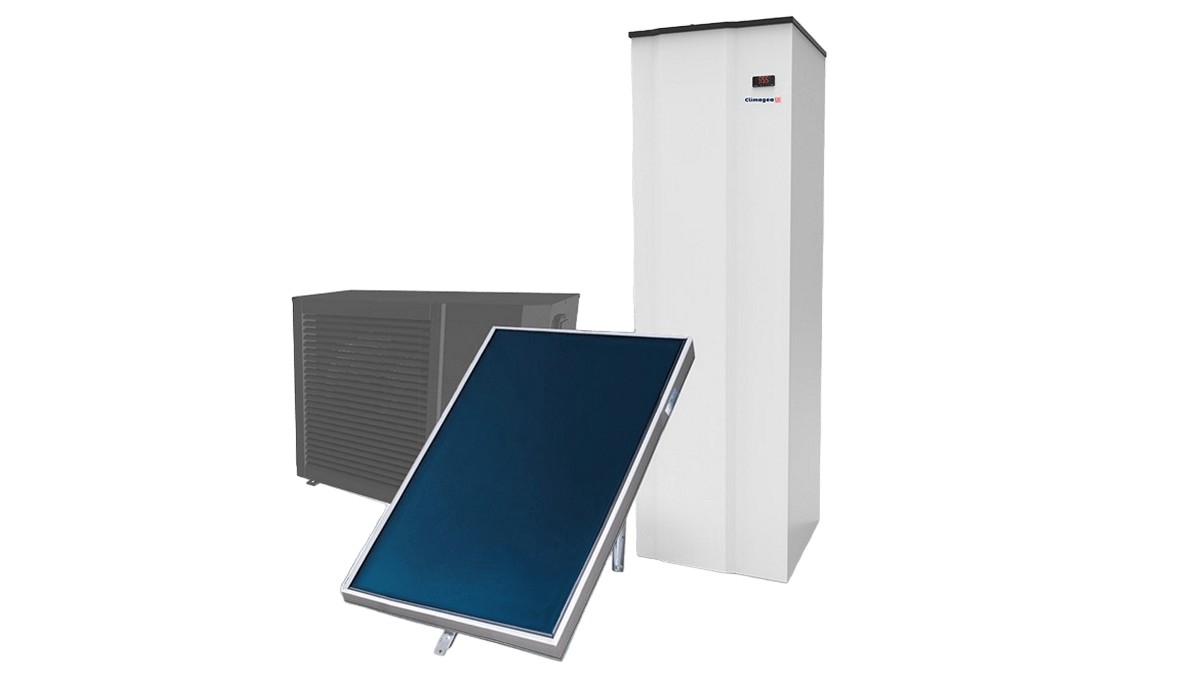 Pompa di calore R32 solare con scaldacqua per monofamiliari.