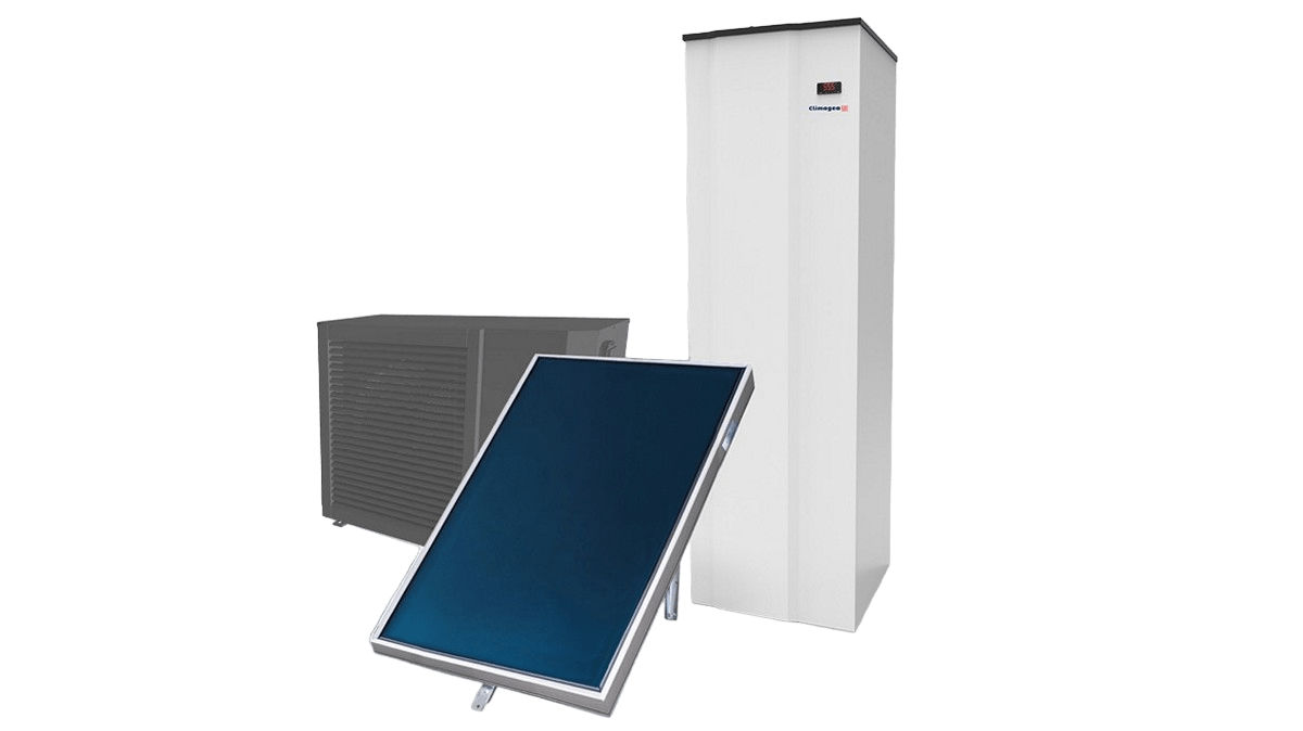 Pompa di calore R32 solare con scaldacqua per monofamiliari.