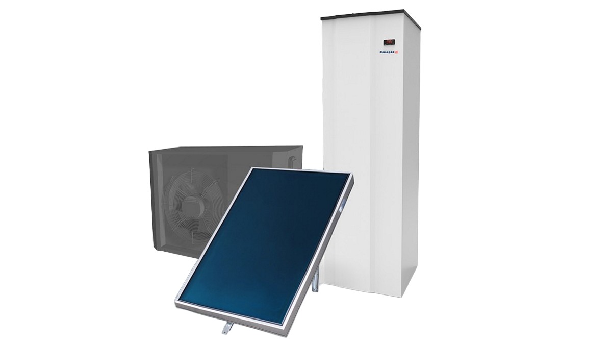 Pompa di calore R410A con scaldacqua solare per monofamiliari.