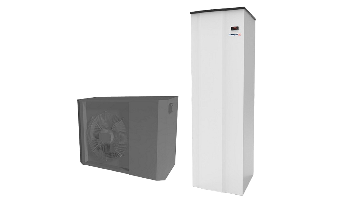 Pompa di calore R410A con scaldacqua per monofamiliari.